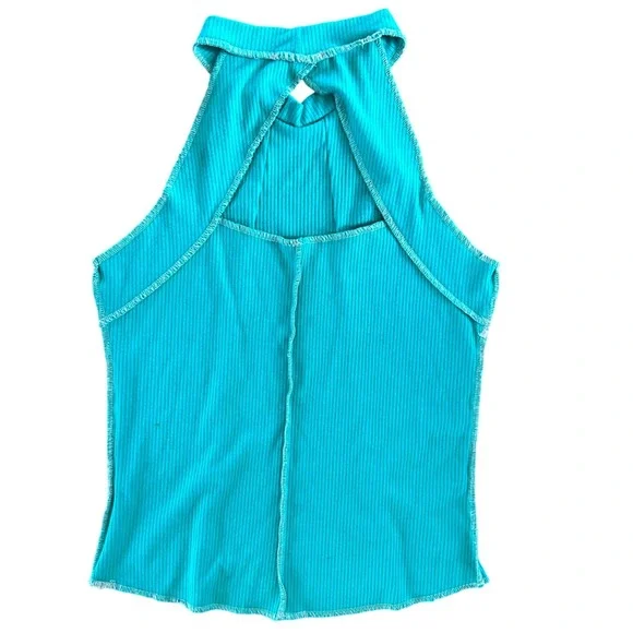 Gilded Intent High Neck Open Back Green Ribbed‎ Tank Top Women's Small - Picture 5 of 8